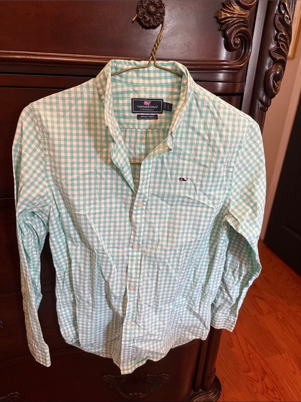 Vineyard Vines Mint and White Gingham Button-Down Shirt